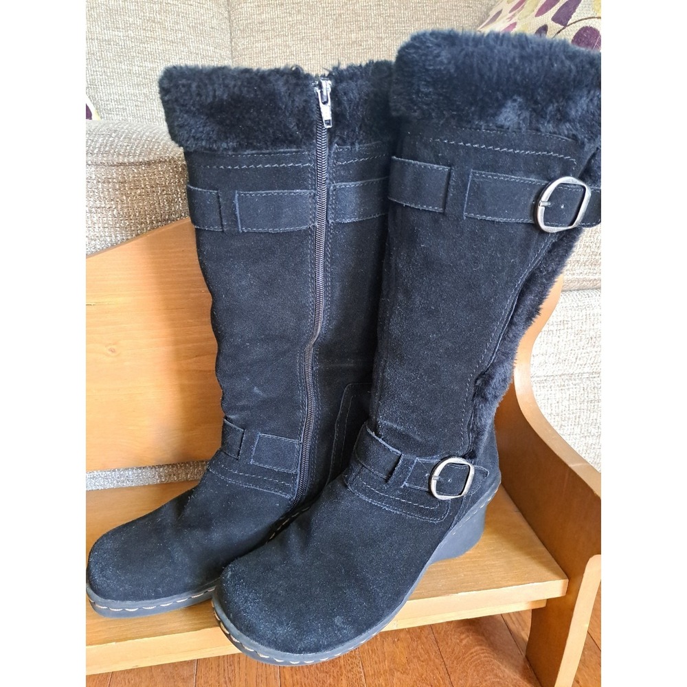 Baretraps Women's Catchy Tall Boots 10 M Black Suede Leather Faux Fur Lining